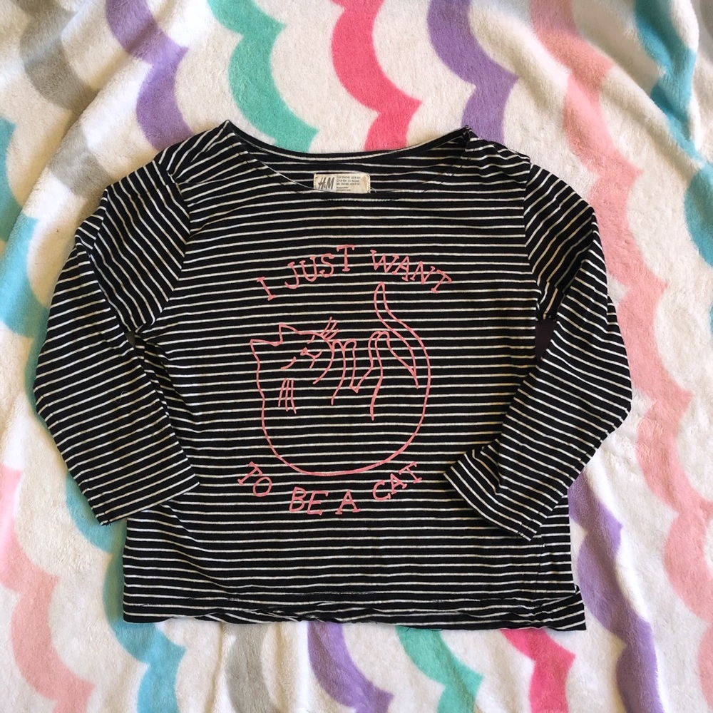 Cat decal striped tee - H&M